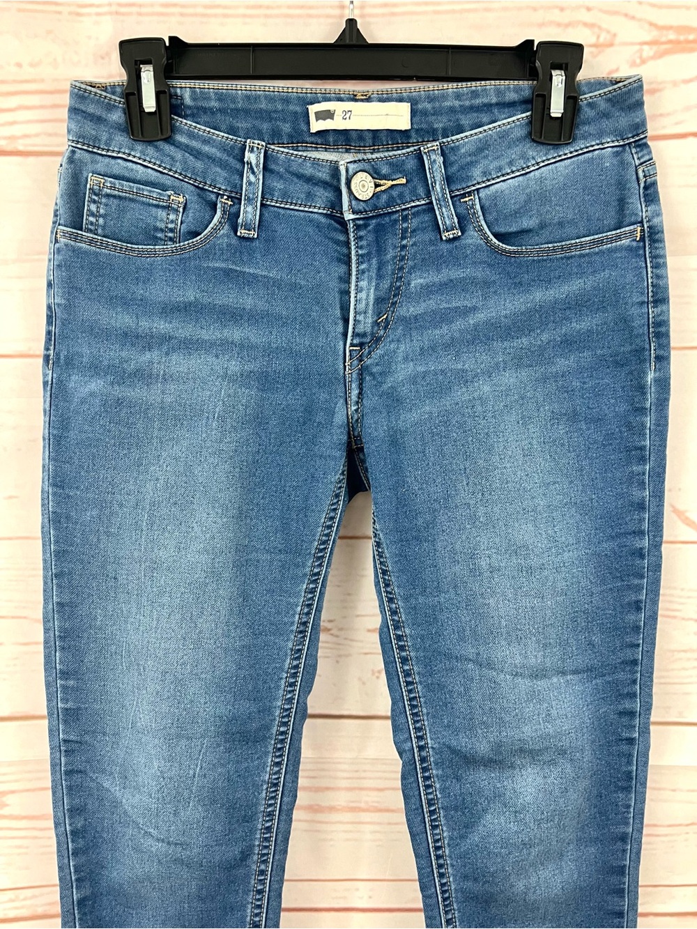 Vintage Y2K Levi’s Medium Blue Faded Wash Low Rise Skinny Crop Jeans 27 - Picture 2 of 8